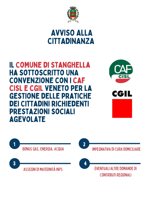 Convenzione CAF CISL e CGIL per l'elaborazione delle pratiche relative alle prestazioni sociali agevolate